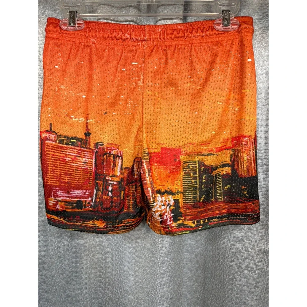 BKTSQD Boys Orange Sunset Cityscape Mesh Basketball Shorts Youth XL YA315S26ORG
